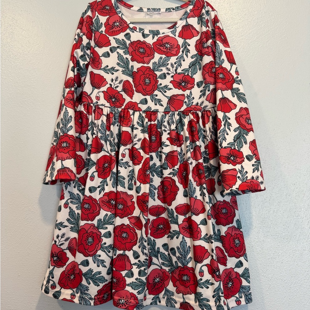 Red and Green Casual Bell Sleeve Sundress